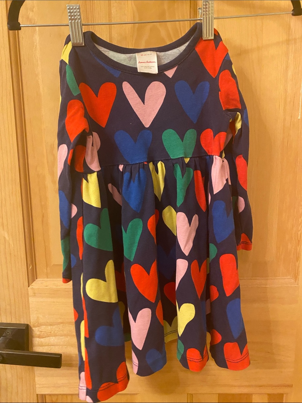 Hanna Andersson Navy Long Sleeve Dress with Multicolor Hearts Pattern